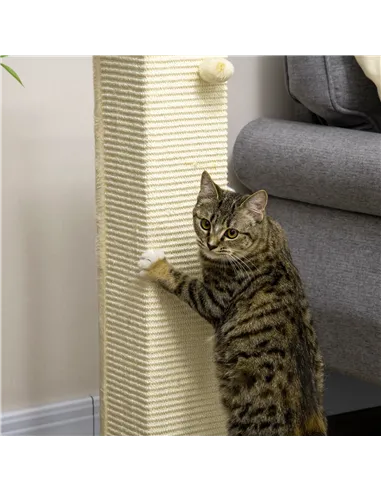 PawHut 80cm Scratching Post, with Toy Ball, Sisal Rope - White