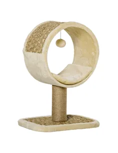 PawHut 56cm Cat Tree for Indoor Cats, with Scratching Post, Tunnel, Toy Ball - Beige
