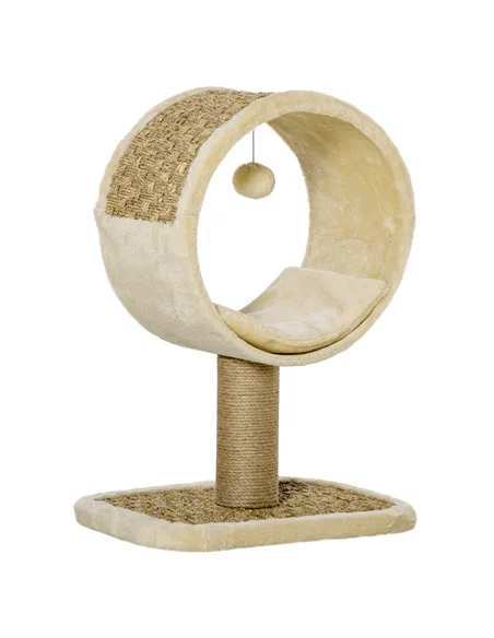 PawHut 56cm Cat Tree for Indoor Cats, with Scratching Post, Tunnel, Toy Ball - Beige