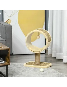 PawHut 56cm Cat Tree for Indoor Cats, with Scratching Post, Tunnel, Toy Ball - Beige 2