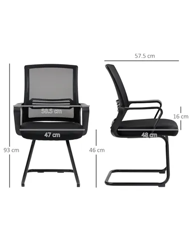 HOMCOM Ergonomic Desk Chair No Wheels, Padded Meeting Office Chair with Sled Base for Home Conference Room, Bedroom, Waiting, Re