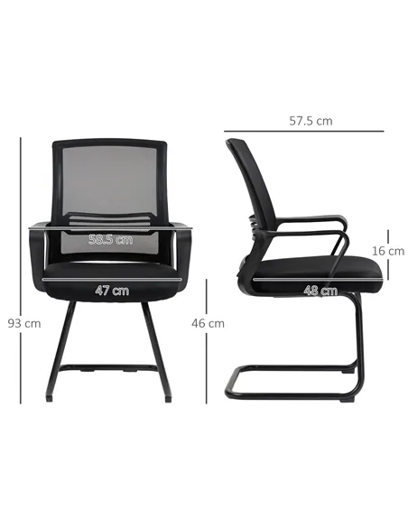 HOMCOM Ergonomic Desk Chair No Wheels, Padded Meeting Office Chair with Sled Base for Home Conference Room, Bedroom, Waiting, Re