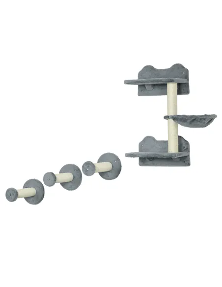 PawHut 4 Piece Cat Shelf with Scratching Post, Wall-Mounted Cat Tree for Indoor Cat - Grey