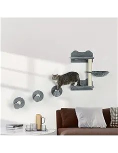 PawHut 4 Piece Cat Shelf with Scratching Post, Wall-Mounted Cat Tree for Indoor Cat - Grey 2