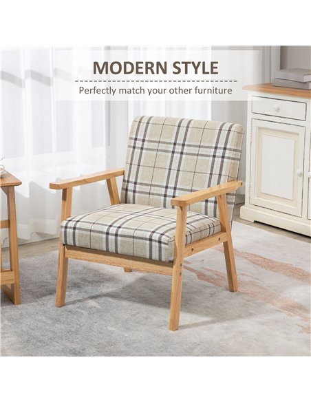 HOMCOM Modern One Seater Sofa for Living Room, Linen Fabric Small Couch with Rubber Wood Frame, Armrests, Lattice Pattern, Uphol