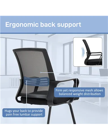 HOMCOM Ergonomic Desk Chair No Wheels, Padded Meeting Office Chair with Sled Base for Home Conference Room, Bedroom, Waiting, Re