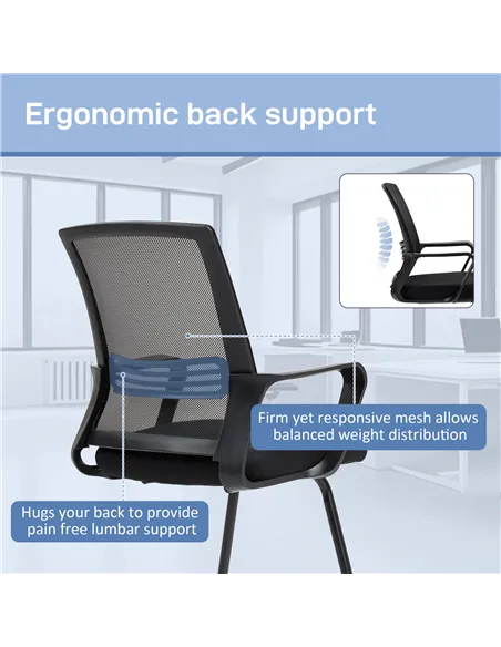 HOMCOM Ergonomic Desk Chair No Wheels, Padded Meeting Office Chair with Sled Base for Home Conference Room, Bedroom, Waiting, Re