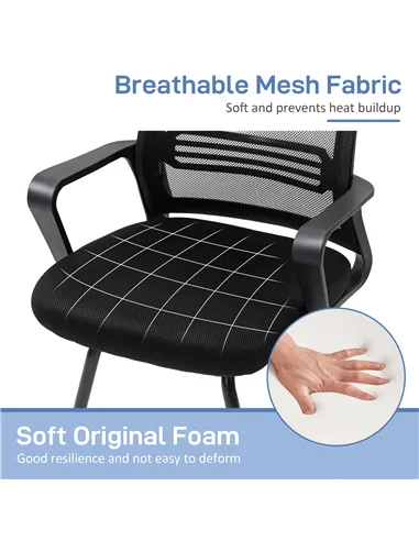 HOMCOM Ergonomic Desk Chair No Wheels, Padded Meeting Office Chair with Sled Base for Home Conference Room, Bedroom, Waiting, Re