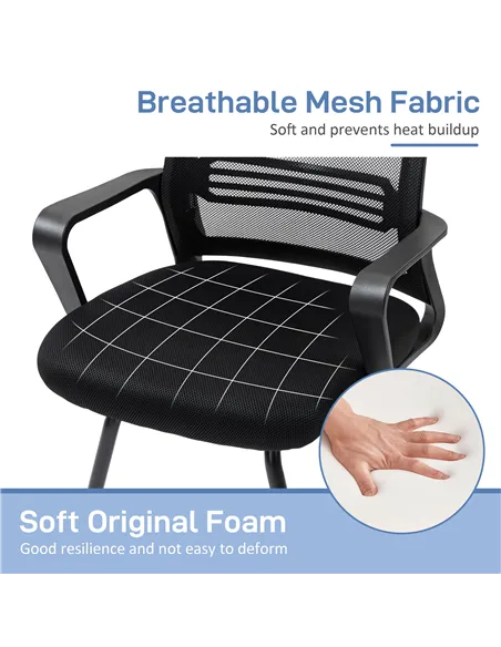 HOMCOM Ergonomic Desk Chair No Wheels, Padded Meeting Office Chair with Sled Base for Home Conference Room, Bedroom, Waiting, Re