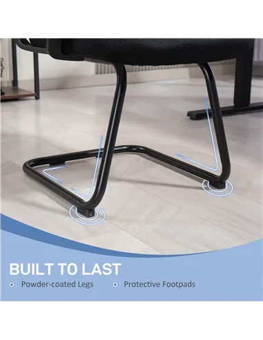 HOMCOM Ergonomic Desk Chair No Wheels, Padded Meeting Office Chair with Sled Base for Home Conference Room, Bedroom, Waiting, Re