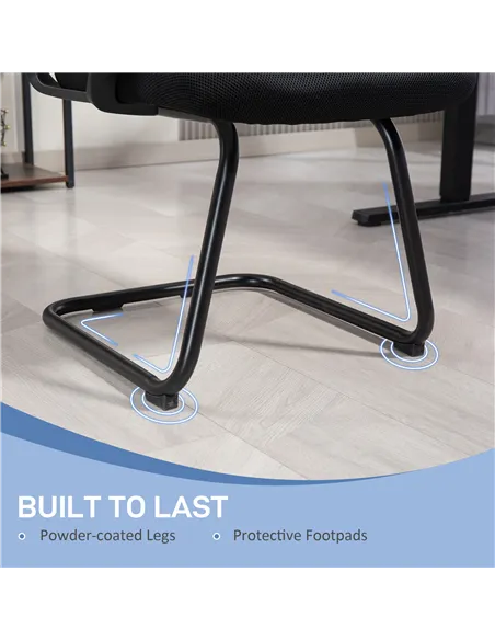 HOMCOM Ergonomic Desk Chair No Wheels, Padded Meeting Office Chair with Sled Base for Home Conference Room, Bedroom, Waiting, Re