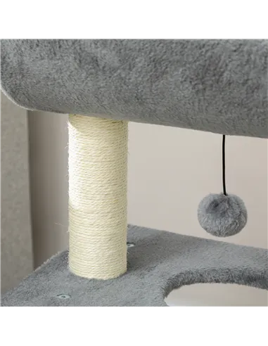 PawHut Cat Tree Tower, with Scratching Posts, Pad, Bed, Perch, Toy Ball - Light Grey
