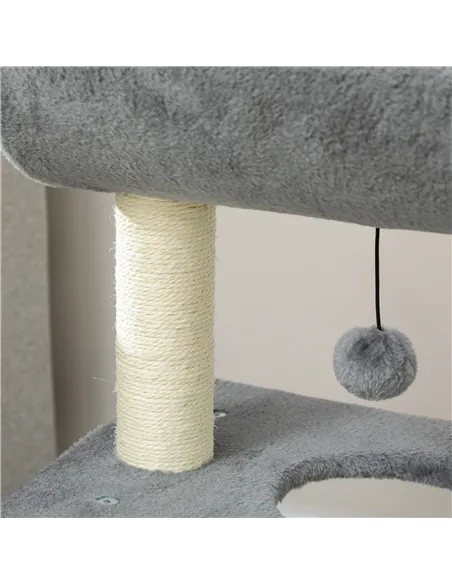 PawHut Cat Tree Tower, with Scratching Posts, Pad, Bed, Perch, Toy Ball - Light Grey