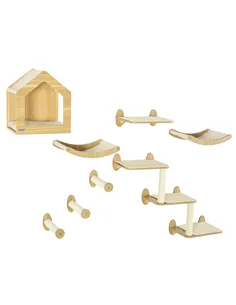 PawHut 8 Piece Cat Shelves Set, with Cat House, Three Perches, Three Scratching Posts