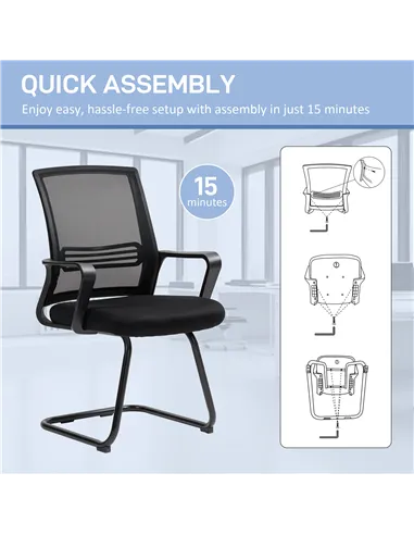 HOMCOM Ergonomic Desk Chair No Wheels, Padded Meeting Office Chair with Sled Base for Home Conference Room, Bedroom, Waiting, Re