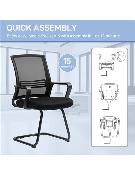 HOMCOM Ergonomic Desk Chair No Wheels, Padded Meeting Office Chair with Sled Base for Home Conference Room, Bedroom, Waiting, Re