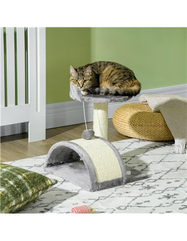 PawHut Cat Tree, Kitten Scratcher Activity Centre, with Sisal Scratching Post, Toy Ball - Grey