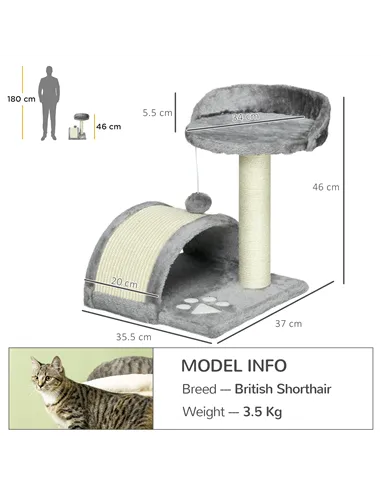 PawHut Cat Tree, Kitten Scratcher Activity Centre, with Sisal Scratching Post, Toy Ball - Grey