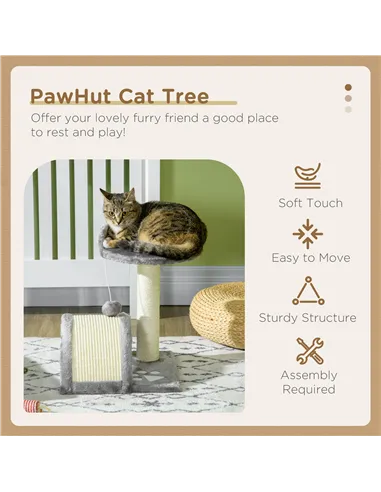PawHut Cat Tree, Kitten Scratcher Activity Centre, with Sisal Scratching Post, Toy Ball - Grey