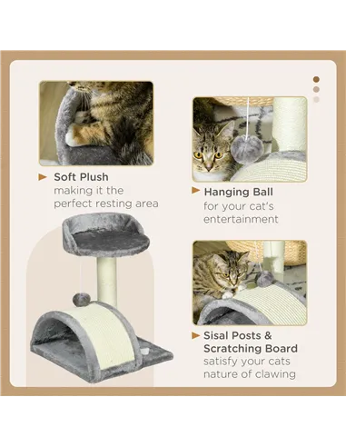PawHut Cat Tree, Kitten Scratcher Activity Centre, with Sisal Scratching Post, Toy Ball - Grey