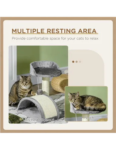 PawHut Cat Tree, Kitten Scratcher Activity Centre, with Sisal Scratching Post, Toy Ball - Grey
