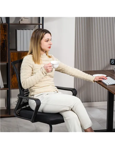 HOMCOM Ergonomic Desk Chair No Wheels, Padded Meeting Office Chair with Sled Base for Home Conference Room, Bedroom, Waiting, Re