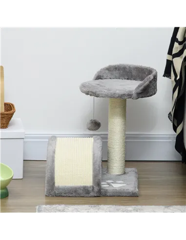 PawHut Cat Tree, Kitten Scratcher Activity Centre, with Sisal Scratching Post, Toy Ball - Grey
