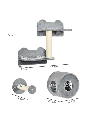 PawHut 5PCs Cat Wall Furniture with Perch, Cat House, Scratching Post