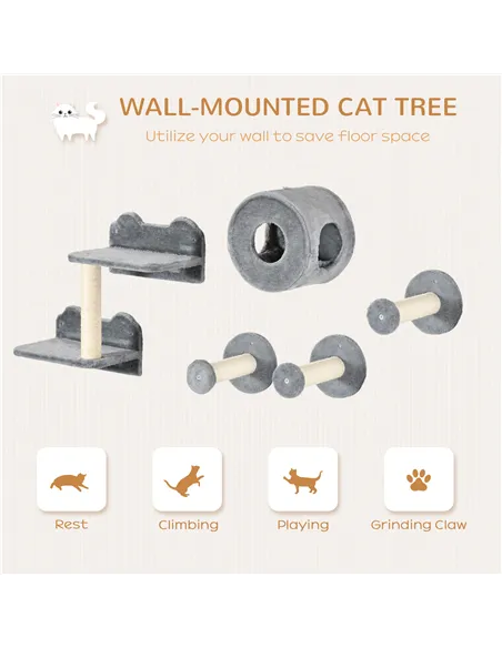 PawHut 5PCs Cat Wall Furniture with Perch, Cat House, Scratching Post
