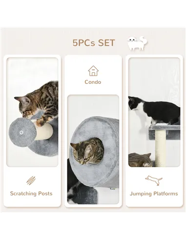 PawHut 5PCs Cat Wall Furniture with Perch, Cat House, Scratching Post