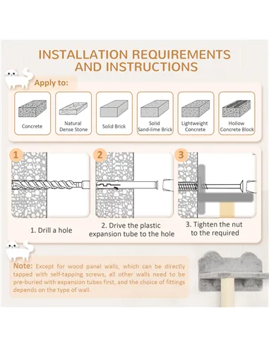 PawHut 5PCs Cat Wall Furniture with Perch, Cat House, Scratching Post