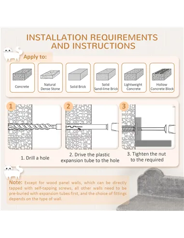 PawHut 4PCs Wall-Mounted Cat Tree, with Steps, Perch, Cat House - Grey