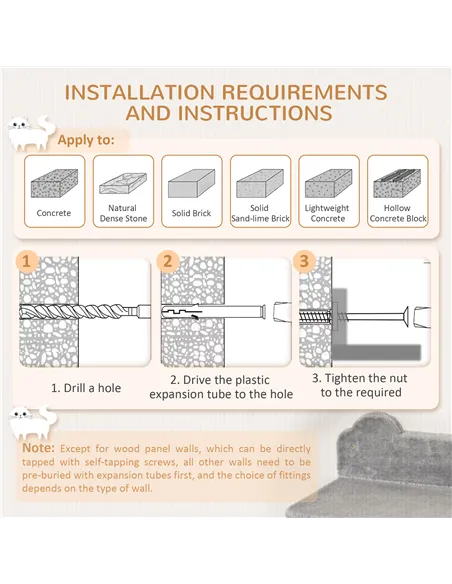 PawHut 4PCs Wall-Mounted Cat Tree, with Steps, Perch, Cat House - Grey