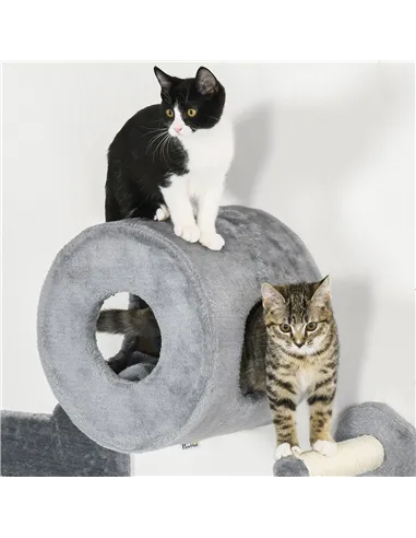 PawHut 4PCs Wall-Mounted Cat Tree, with Steps, Perch, Cat House - Grey