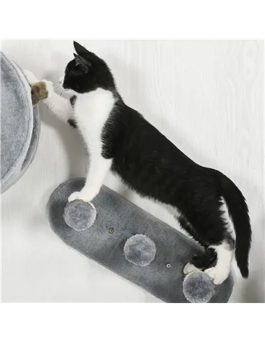 PawHut 4PCs Wall-Mounted Cat Tree, with Steps, Perch, Cat House - Grey