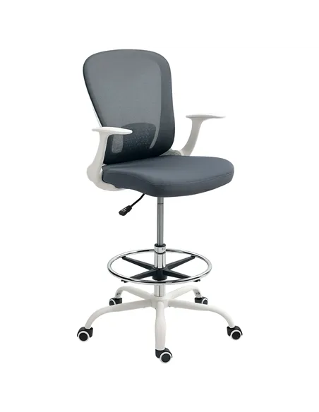 HOMCOM 99-119 cm Draughtsman Chair, with Adjustable Footrest - Grey