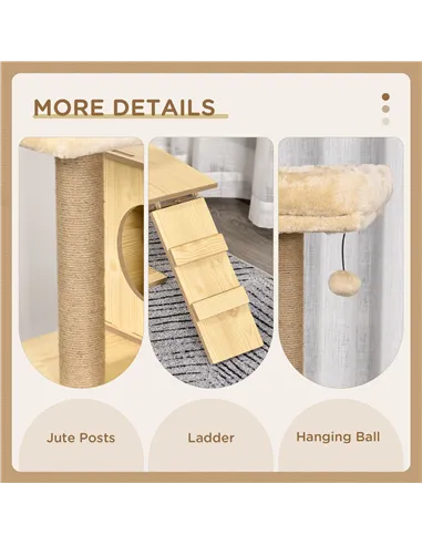 PawHut 130cm Cat Tree for Indoor Cats, Multi-Level Plush Cat Tower, with Five Scratching Posts, Two Perches, Cat House, Hammock