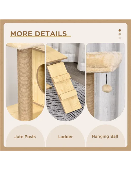 PawHut 130cm Cat Tree for Indoor Cats, Multi-Level Plush Cat Tower, with Five Scratching Posts, Two Perches, Cat House, Hammock