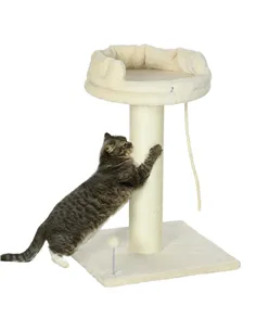 PawHut Cat Tree, with Sisal Wrapped Scratching Post - Cream