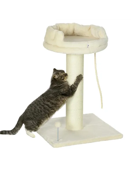 PawHut Cat Tree, with Sisal Wrapped Scratching Post - Cream