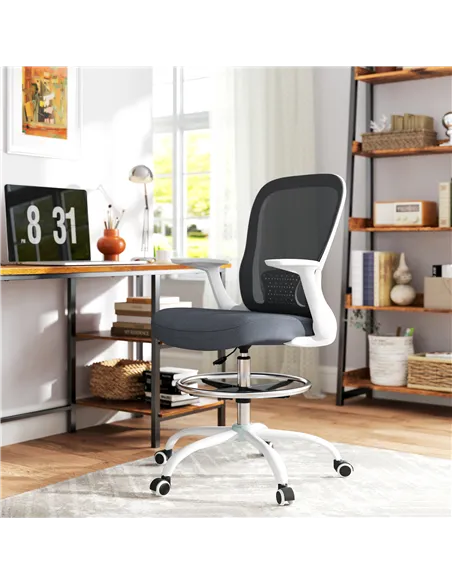HOMCOM 99-119 cm Draughtsman Chair, with Adjustable Footrest - Grey