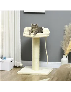 PawHut Cat Tree, with Sisal Wrapped Scratching Post - Cream 2