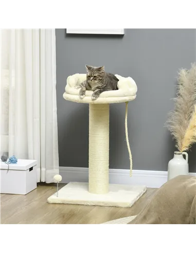 PawHut Cat Tree, with Sisal Wrapped Scratching Post - Cream