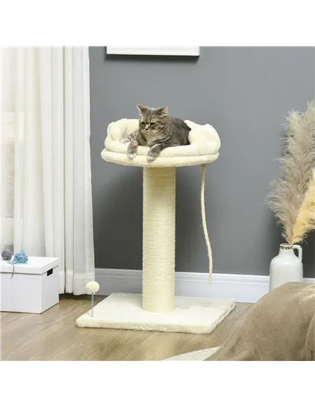 PawHut Cat Tree, with Sisal Wrapped Scratching Post - Cream