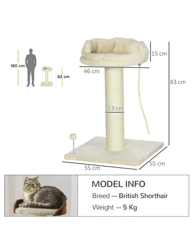 PawHut Cat Tree, with Sisal Wrapped Scratching Post - Cream