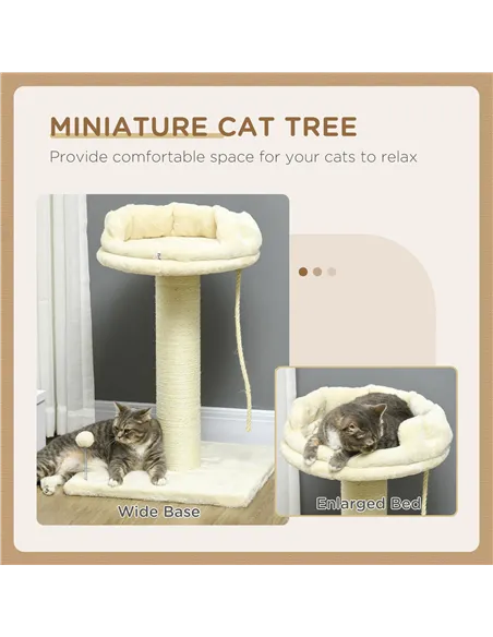 PawHut Cat Tree, with Sisal Wrapped Scratching Post - Cream