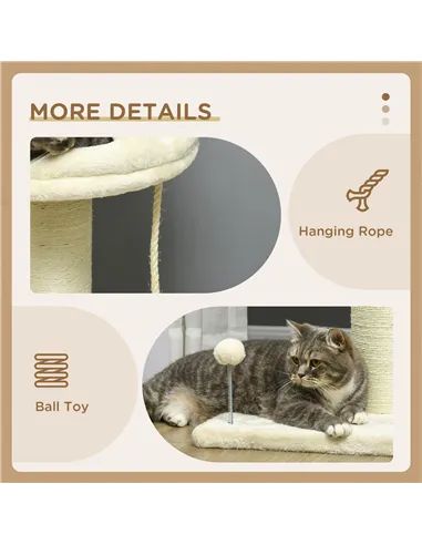 PawHut Cat Tree, with Sisal Wrapped Scratching Post - Cream