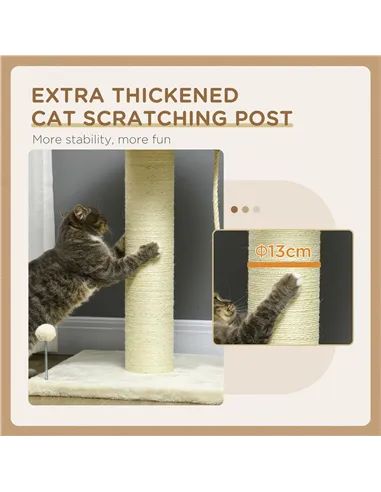 PawHut Cat Tree, with Sisal Wrapped Scratching Post - Cream