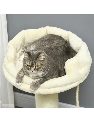 PawHut Cat Tree, with Sisal Wrapped Scratching Post - Cream