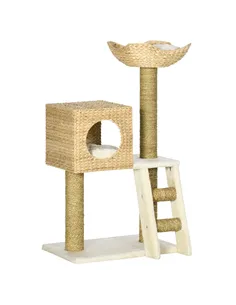 PawHut Cat Tree, with Scratching Posts, Bed, Cat House - Natural Finish